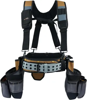 MELOTOUGH 28-Pocket Pro Framer's rig Combo Apron Tool Belt and Heavy Duty Padded Suspenders with Magnetic Desinger for Technician/Carpenter/and Electrician's Tools (Khaki)
