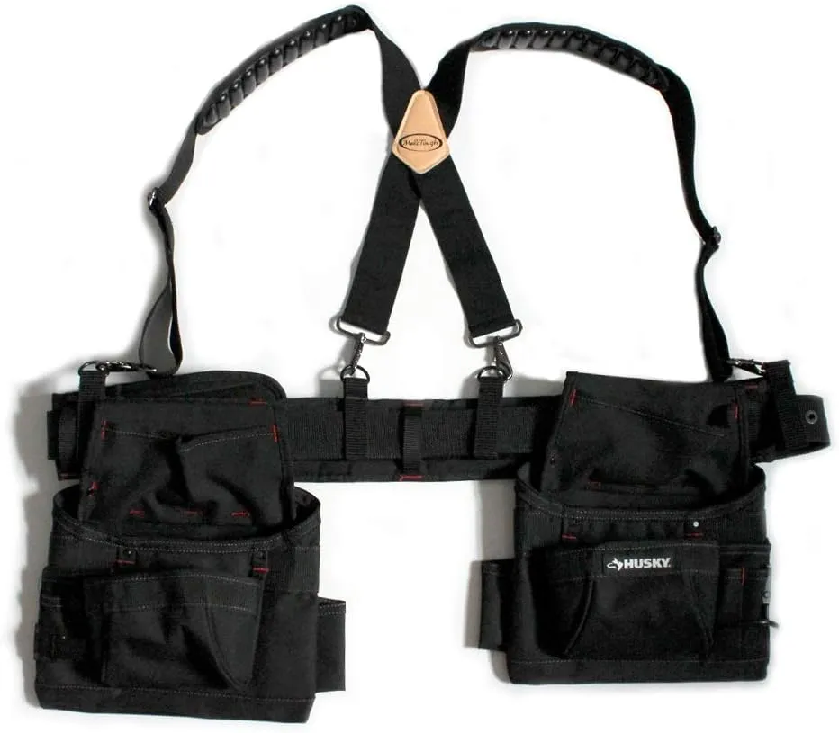 MELOTOUGH Tool Belt Suspenders Work Belt Suspenders Flexible Adjustable Straps with Moveable Padded Shoulders with 4 Loop Attachments