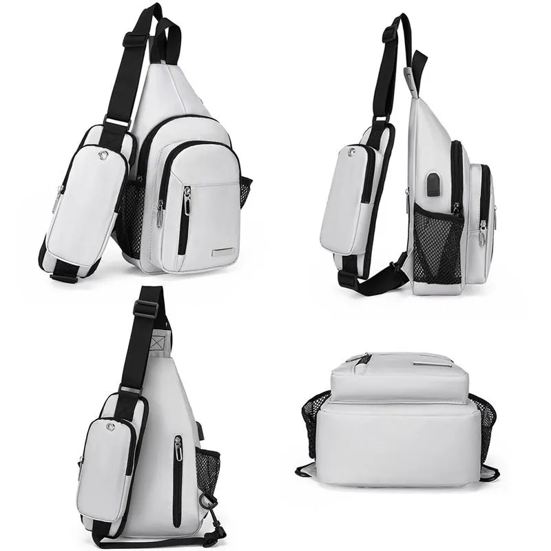 Men Oxford Cloth Chest Bag Casual Crossbody Shoulder Backpack - Light Grey