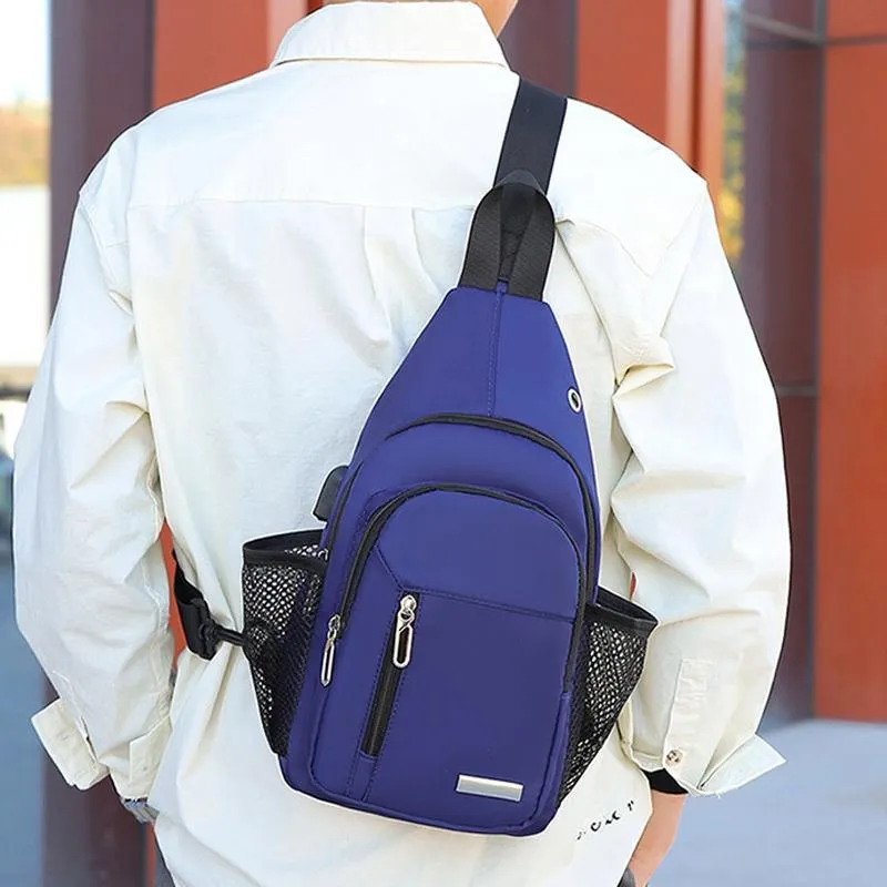 Men Oxford Cloth Chest Bag Casual Crossbody Shoulder Backpack - Light Grey