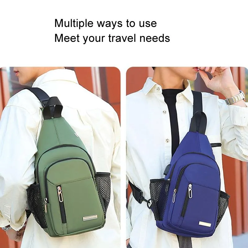 Men Oxford Cloth Chest Bag Casual Crossbody Shoulder Backpack - Light Grey