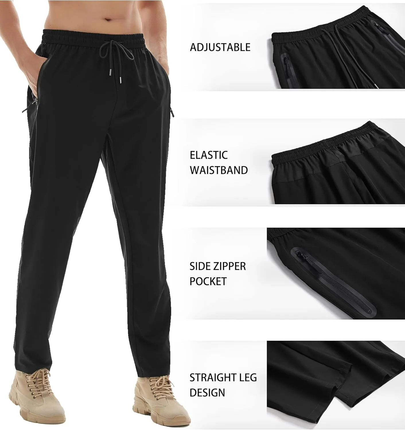 Men's Athletic Hiking Pants Lightweight Quick Dry Travel Fishing Joggers Running Workout Active Track Pants