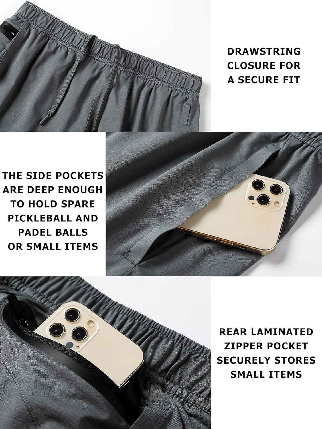 Mens Athletic Shorts Moisture Wicking Pickleball Tennis 5" Camping Hiking Workout Running Shorts with Back Zip Pocket
