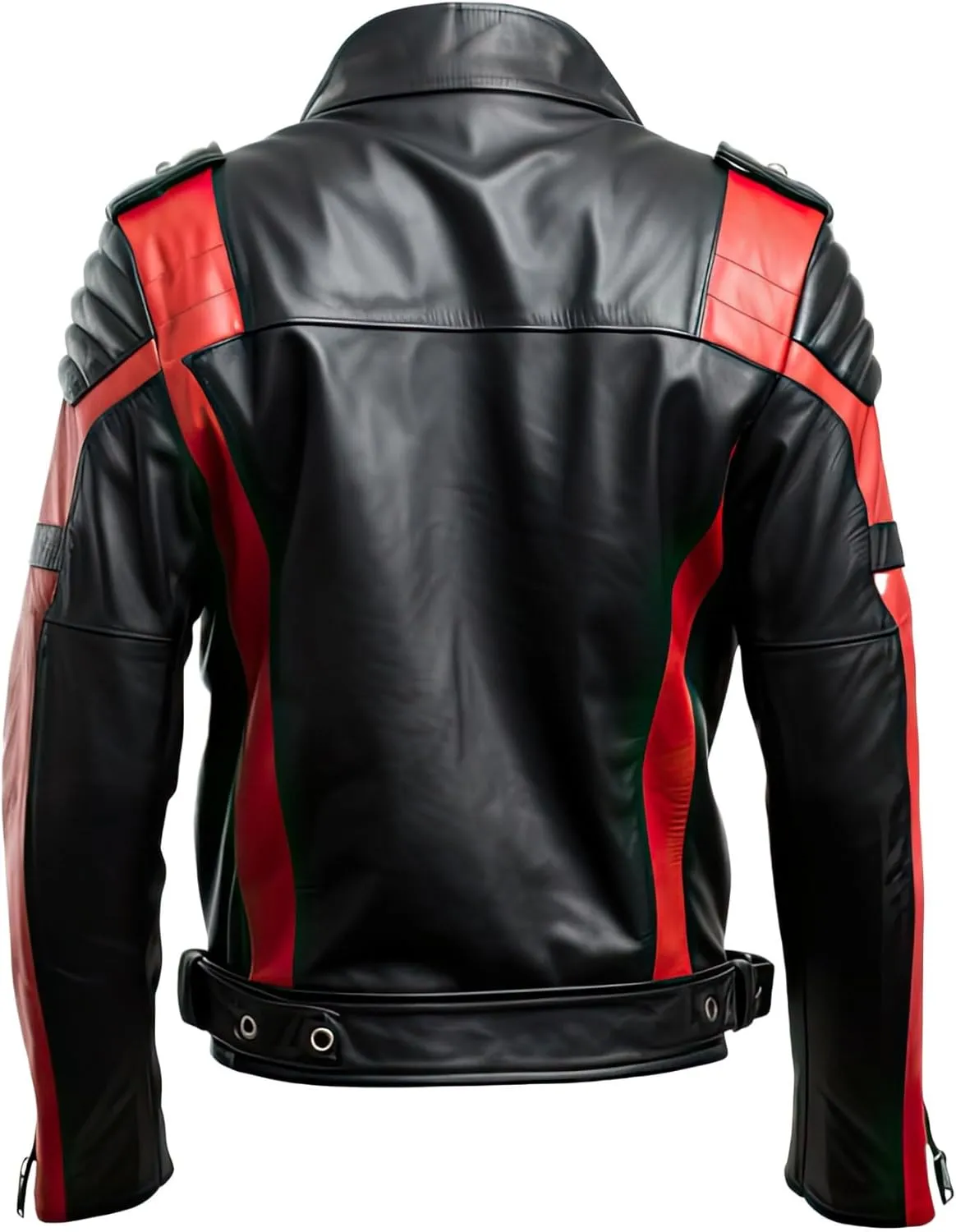Men’s Black Red Genuine Sheepskin Asymmetric Padded Belted Stylish Lightweight Smooth Motorcycle Rider Leather Jacket