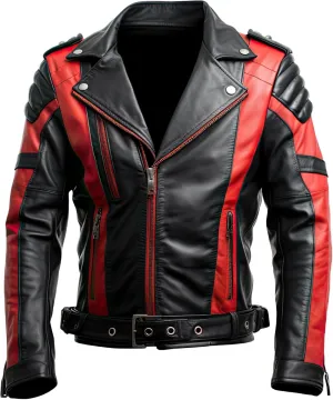 Men’s Black Red Genuine Sheepskin Asymmetric Padded Belted Stylish Lightweight Smooth Motorcycle Rider Leather Jacket