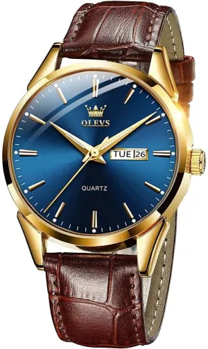 Men's Casual Leather Watch, Easy to Read Analog Dress Watch, Gold Silver Black Tone 3-Hand Quartz, Classic Waterproof Luminous Day Date Wrist Watch