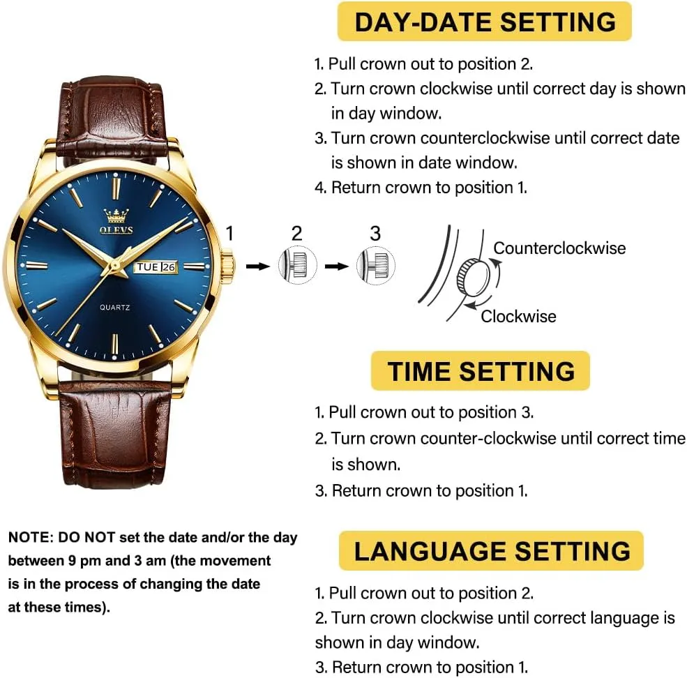 Men's Casual Leather Watch, Easy to Read Analog Dress Watch, Gold Silver Black Tone 3-Hand Quartz, Classic Waterproof Luminous Day Date Wrist Watch