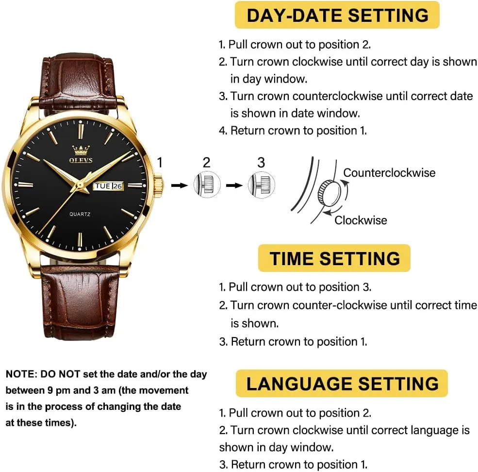 Men's Casual Leather Watch, Easy to Read Analog Dress Watch, Gold Silver Black Tone 3-Hand Quartz, Classic Waterproof Luminous Day Date Wrist Watch