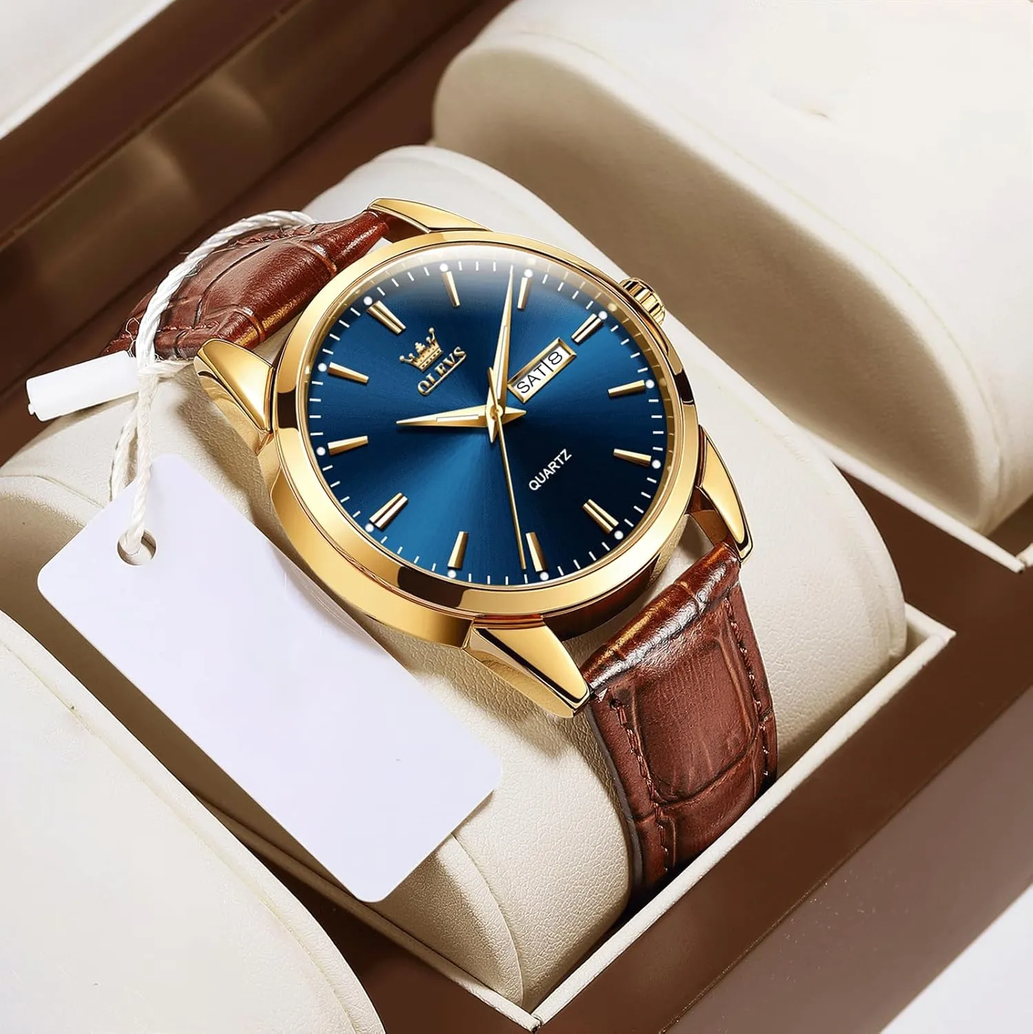 Men's Casual Leather Watch, Easy to Read Analog Dress Watch, Gold Silver Black Tone 3-Hand Quartz, Classic Waterproof Luminous Day Date Wrist Watch