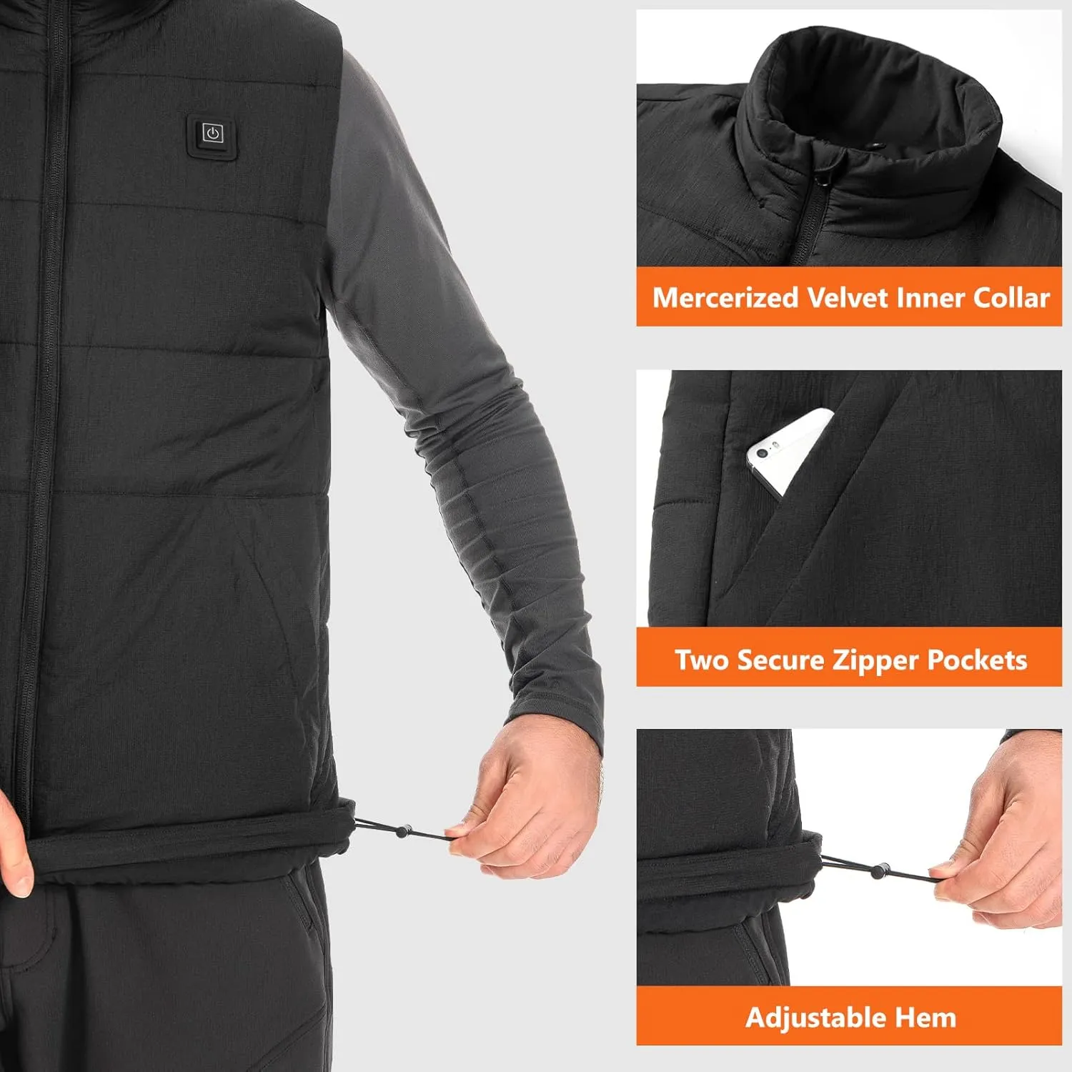 Men's Heated Vest Water-resistant USB Rechargeable Washable Electric Winter Heating Vests (Battery Pack Not Included)