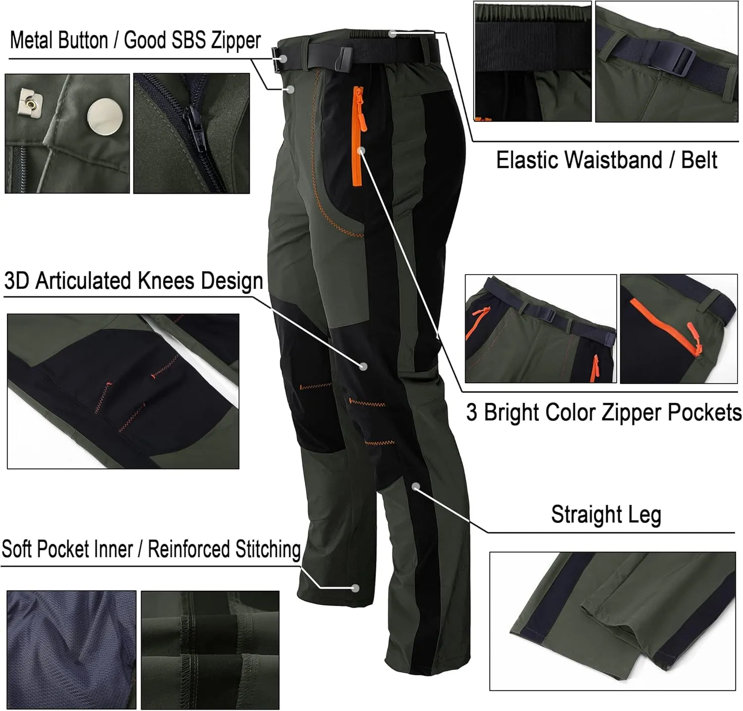 Mens Stretch Work Hiking Pants Quick Dry Lightweight Waterproof Outdoor Travel Climbing Fishing Pants