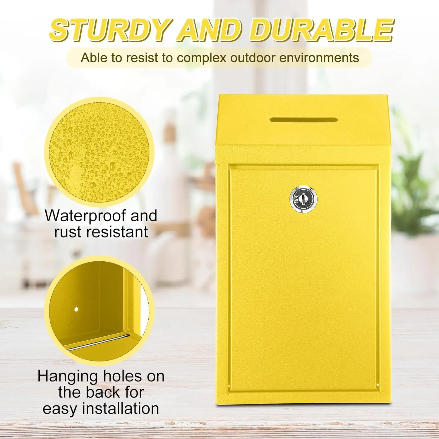 Metal Donation Cash Box Collection Safe Suggestion Box with Lock Wall Mounted Mailbox Delivery Ballot Container for Home Office Outdoor Door
