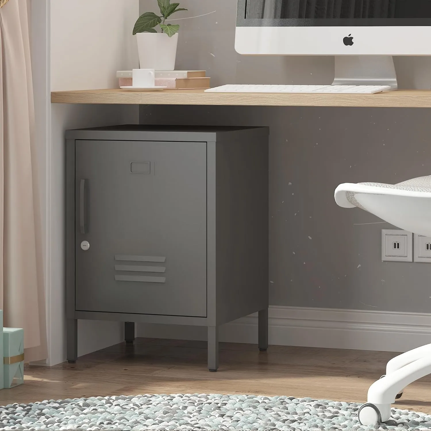 Metal Nightstand Modern End Side Table Steel Bedside Storage Cabinet with Shelf Easy Assembly for Living Room Bedroom （15.8”W x 15”D x 22.5”H ）