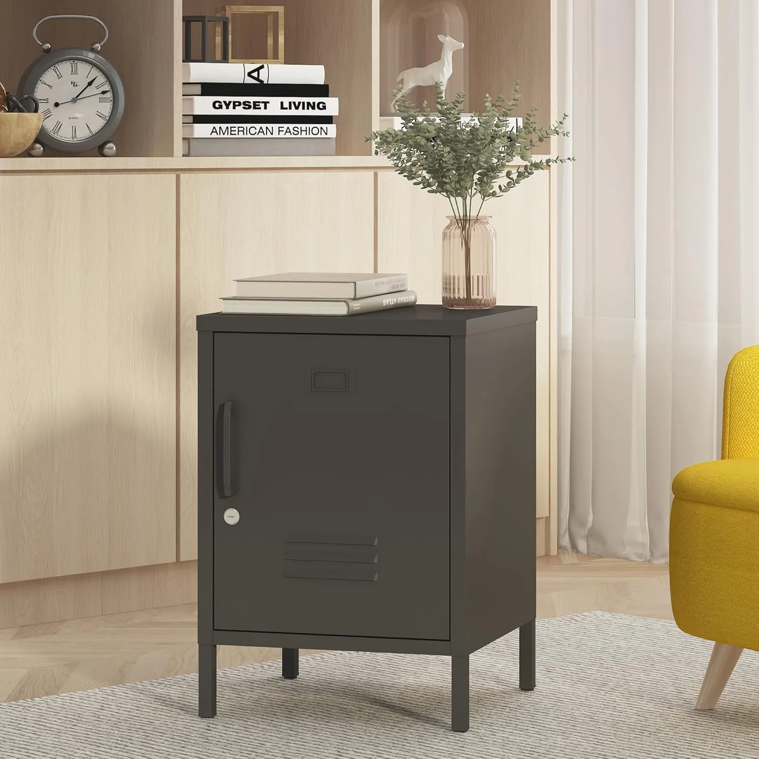 Metal Nightstand Modern End Side Table Steel Bedside Storage Cabinet with Shelf Easy Assembly for Living Room Bedroom （15.8”W x 15”D x 22.5”H ）