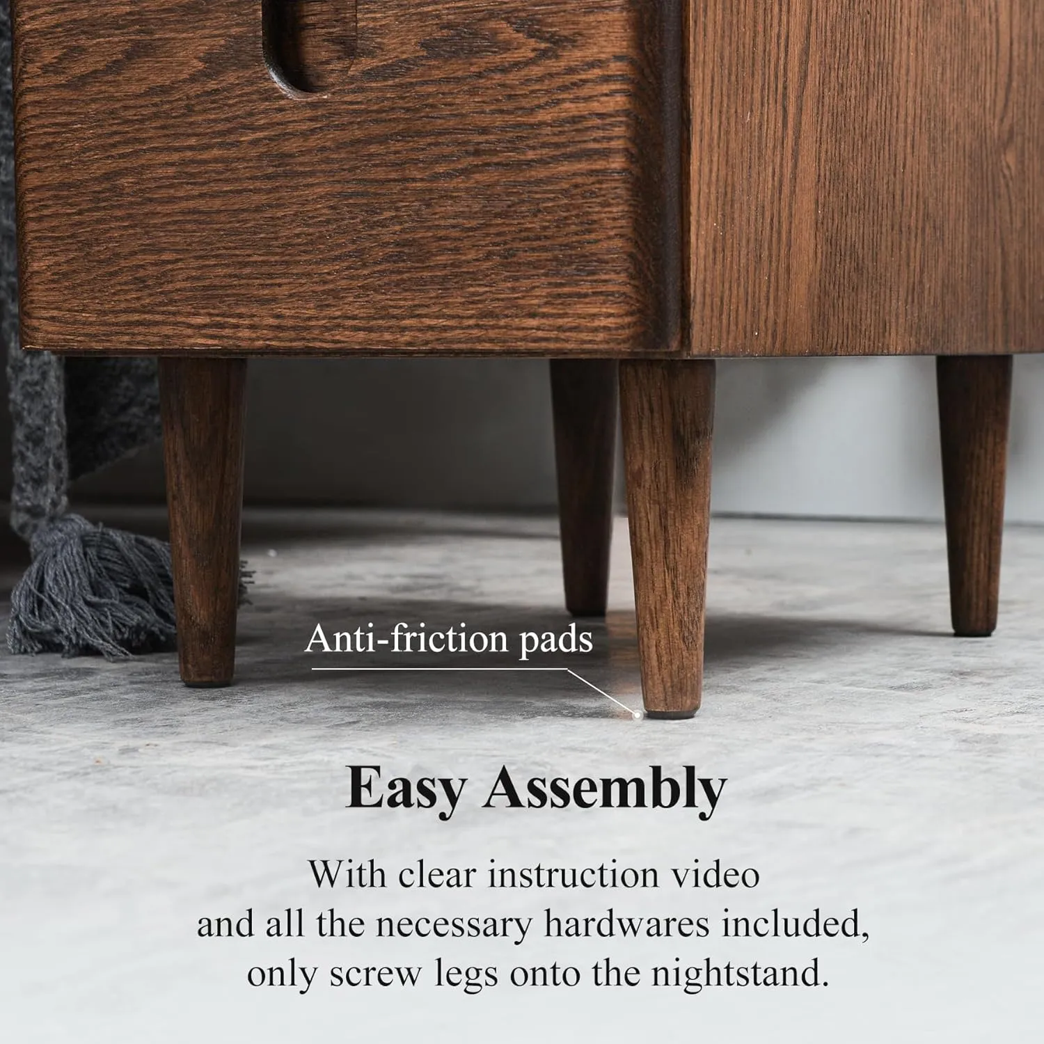 Mid Century Modern Nightstand, Narrow Nightstand, Minimalist Side Table for Bedroom, 2-Drawer Bedside Tables (Walnut, 9.84inches)