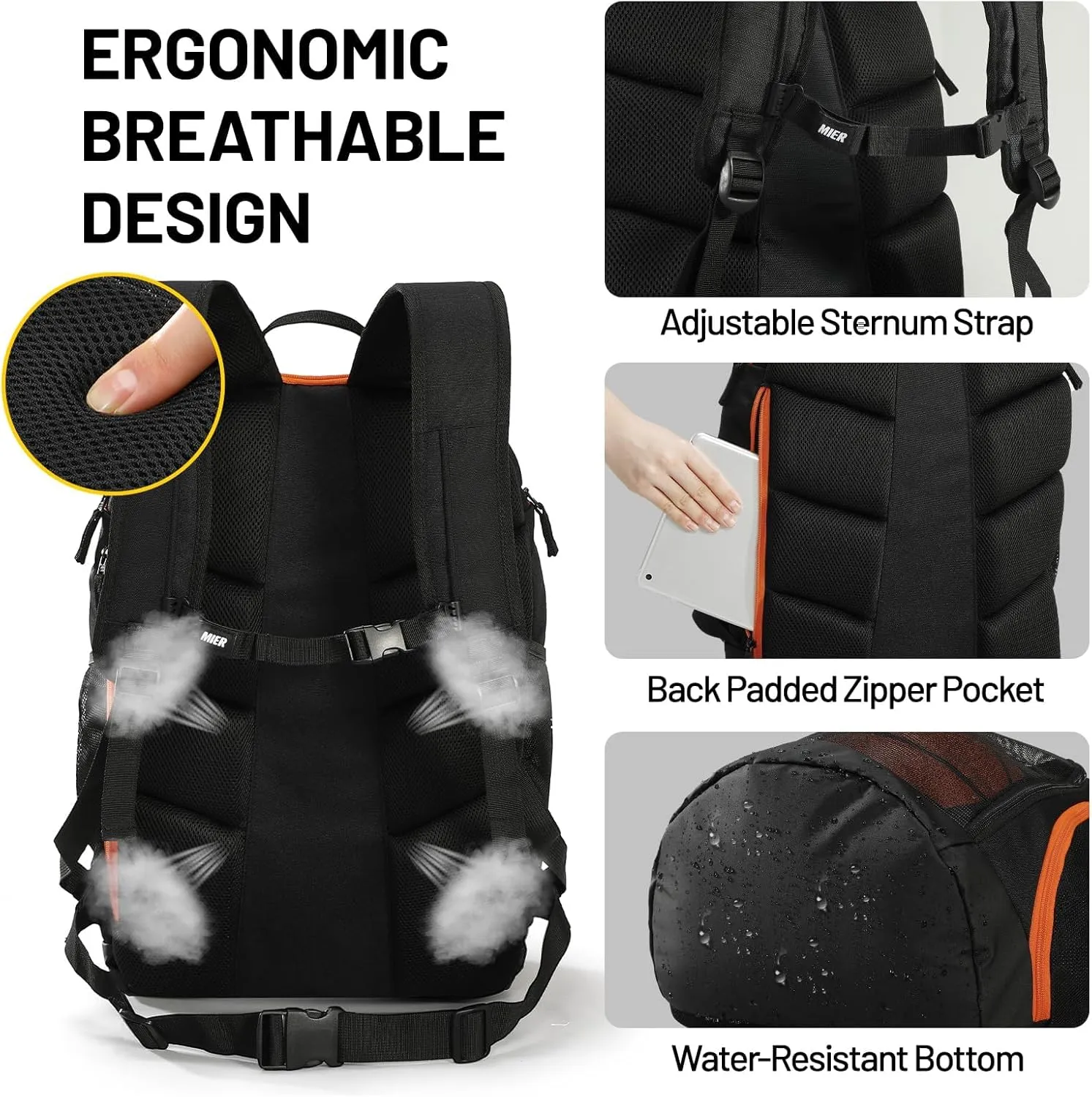 MIER Basketball Backpack Large Sports Soccer Bag with Ball/Shoes Holder for Men Women Volleyball Gym Equipment Training, 40L