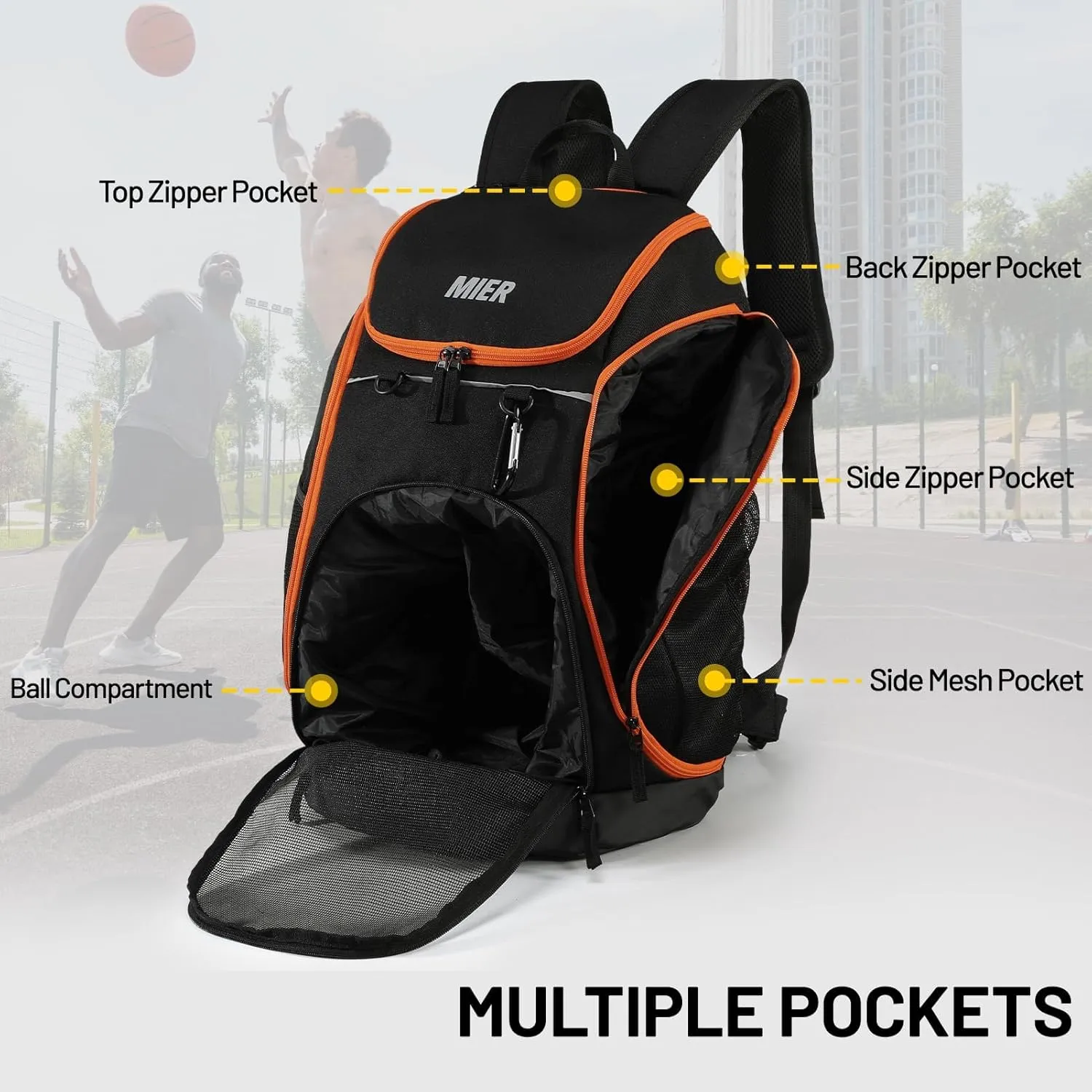 MIER Basketball Backpack Large Sports Soccer Bag with Ball/Shoes Holder for Men Women Volleyball Gym Equipment Training, 40L