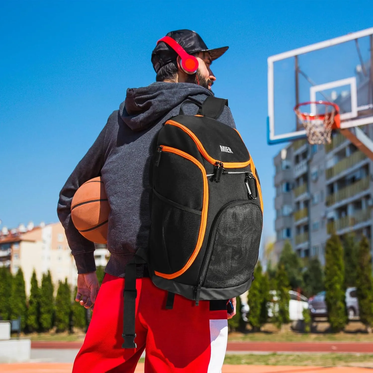 MIER Basketball Backpack Large Sports Soccer Bag with Ball/Shoes Holder for Men Women Volleyball Gym Equipment Training, 40L