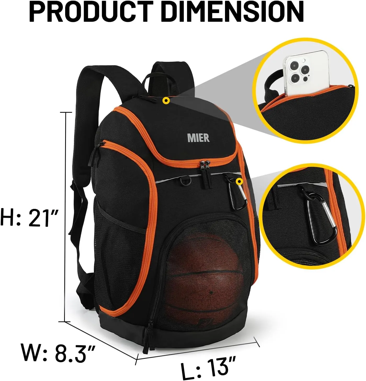MIER Basketball Backpack Large Sports Soccer Bag with Ball/Shoes Holder for Men Women Volleyball Gym Equipment Training, 40L