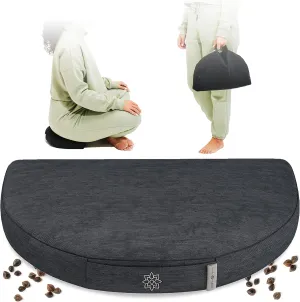 Mindful and Modern Compact Meditation Cushion - Travel Meditation Pillows for Sitting on Floor - Buckwheat Hull Filled Half Moon Cushion with Removable Cover   Carry Handle