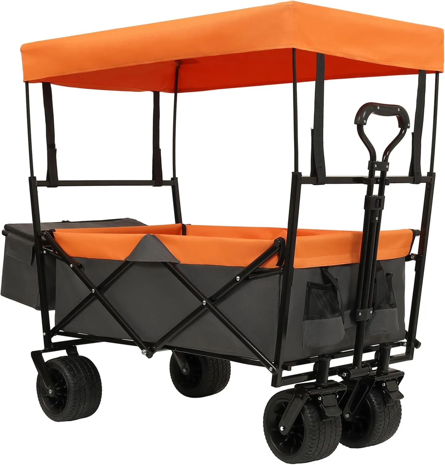 Minzan Large Capacity Adjustable Wagon with Removable Canopy and Mosquito Net for Camping, Transporting (Orange)