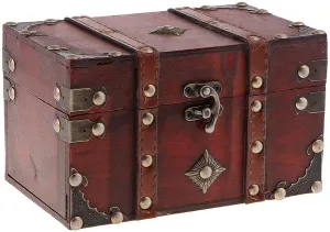 misppro Antique Wooden Jewelry Storage Case Treasure Chest Box - 7.09x4.33x3.94inch, Vintage Style Lockable Organizer for Necklaces, Bracelets, Watches, Earrings, Great Gift Idea