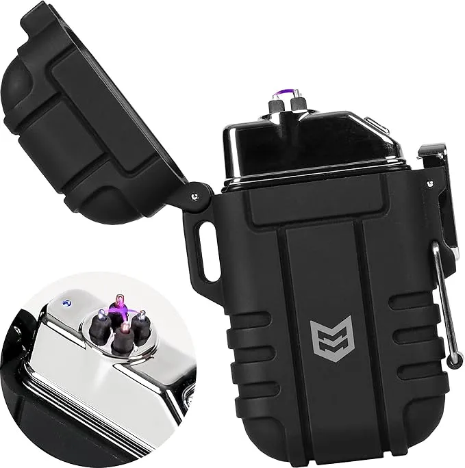 Mission Made Plasma Lighter Tactical Windproof Waterproof USB Rechargeable Flameless Dual Arc for EDC Camping Survival
