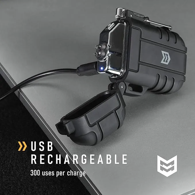 Mission Made Plasma Lighter Tactical Windproof Waterproof USB Rechargeable Flameless Dual Arc for EDC Camping Survival