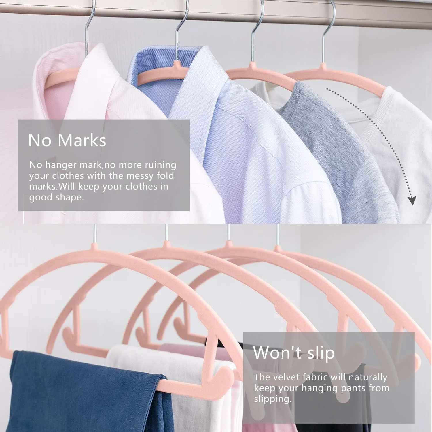 MIZGI Premium Velvet Hangers 50 Pack Heavyduty- Non Slip No Shoulder Bump Suit Hanger - Chrome Hooks,Space Saving Clothes Rounded Shape for Coat,Sweater,Jackets,Pants