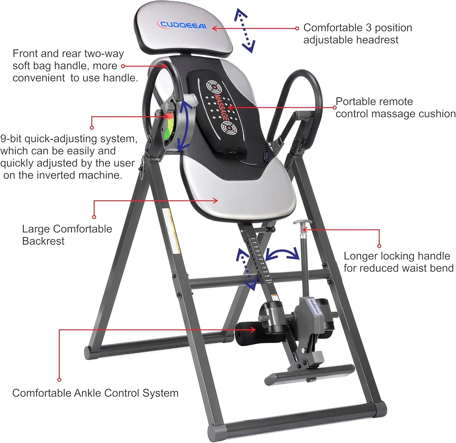 Model 1 Massage Inversion Table,Folding Heavy Duty and 300 lb Weight Capacity，Inversion Table for Back Pain Relief