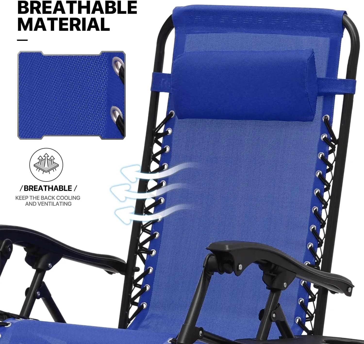 MoNiBloom 3 Pack Lounge Beach Chairs for Outside, Zero Gravity Camping Chairs with Side Table, Pillow and Tray, 330lbs Capacity, Blue