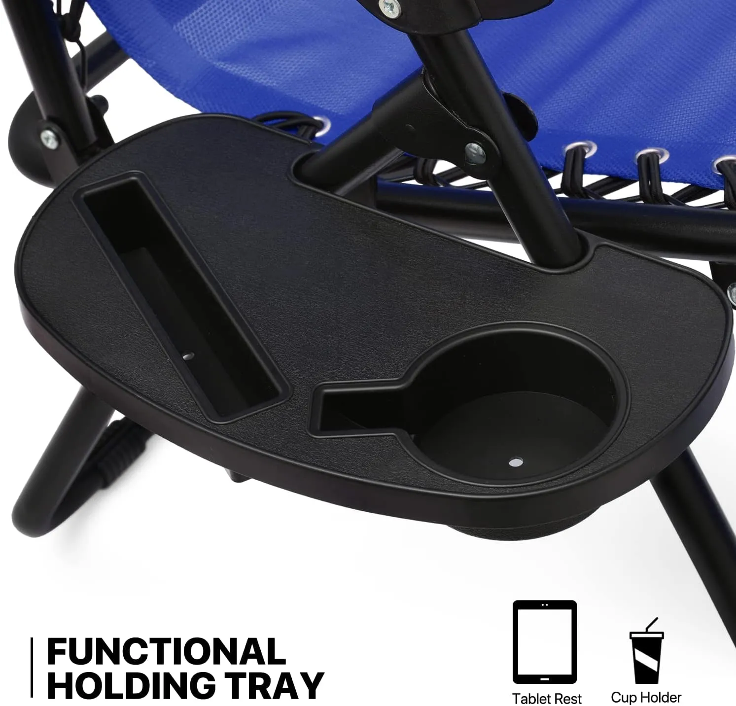 MoNiBloom 3 Pack Lounge Beach Chairs for Outside, Zero Gravity Camping Chairs with Side Table, Pillow and Tray, 330lbs Capacity, Blue