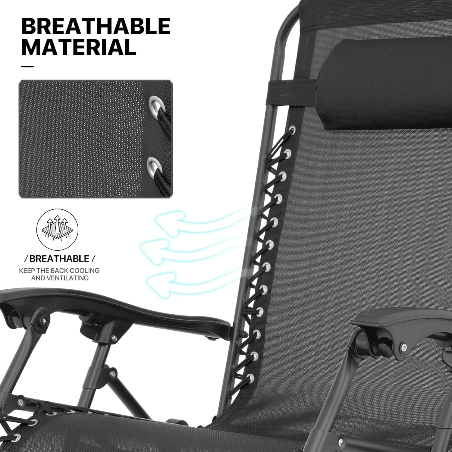 MoNiBloom Oversized Lounge Beach Chairs for Outside, 29" XL Zero Gravity Camping Chairs with Side Table, Pillow and Tray, 330lbs Capacity, Black