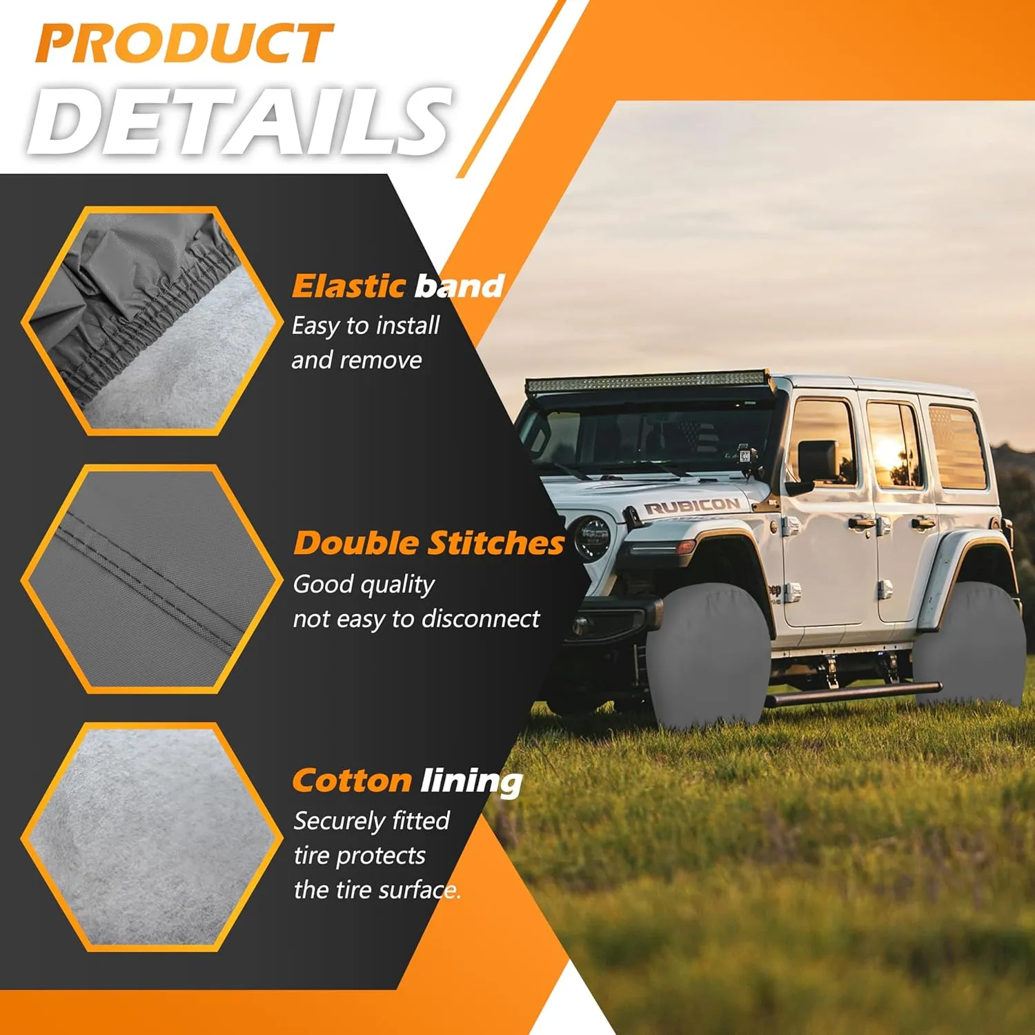 MORNYRAY Tire Covers 2 Pack - Tough Wheel Protector for RV,Camper,SUV,Trailer,Truck.All-Weather Waterproof Anti-UV Snow Sun Rain (Two-Grey-Tire Covers, XXL (Fits Tire Diameters 36''-39''))