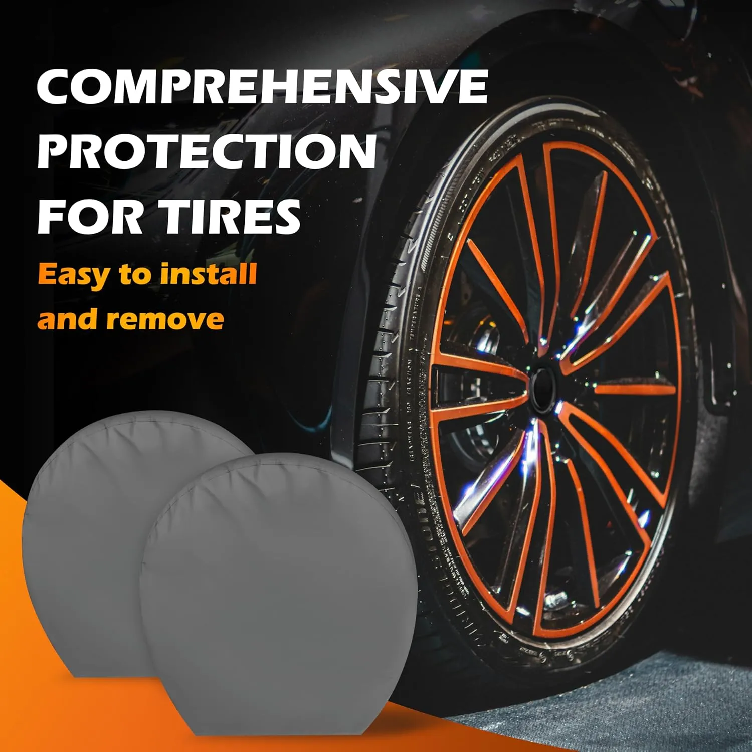 MORNYRAY Tire Covers 2 Pack - Tough Wheel Protector for RV,Camper,SUV,Trailer,Truck.All-Weather Waterproof Anti-UV Snow Sun Rain (Two-Grey-Tire Covers, XXL (Fits Tire Diameters 36''-39''))