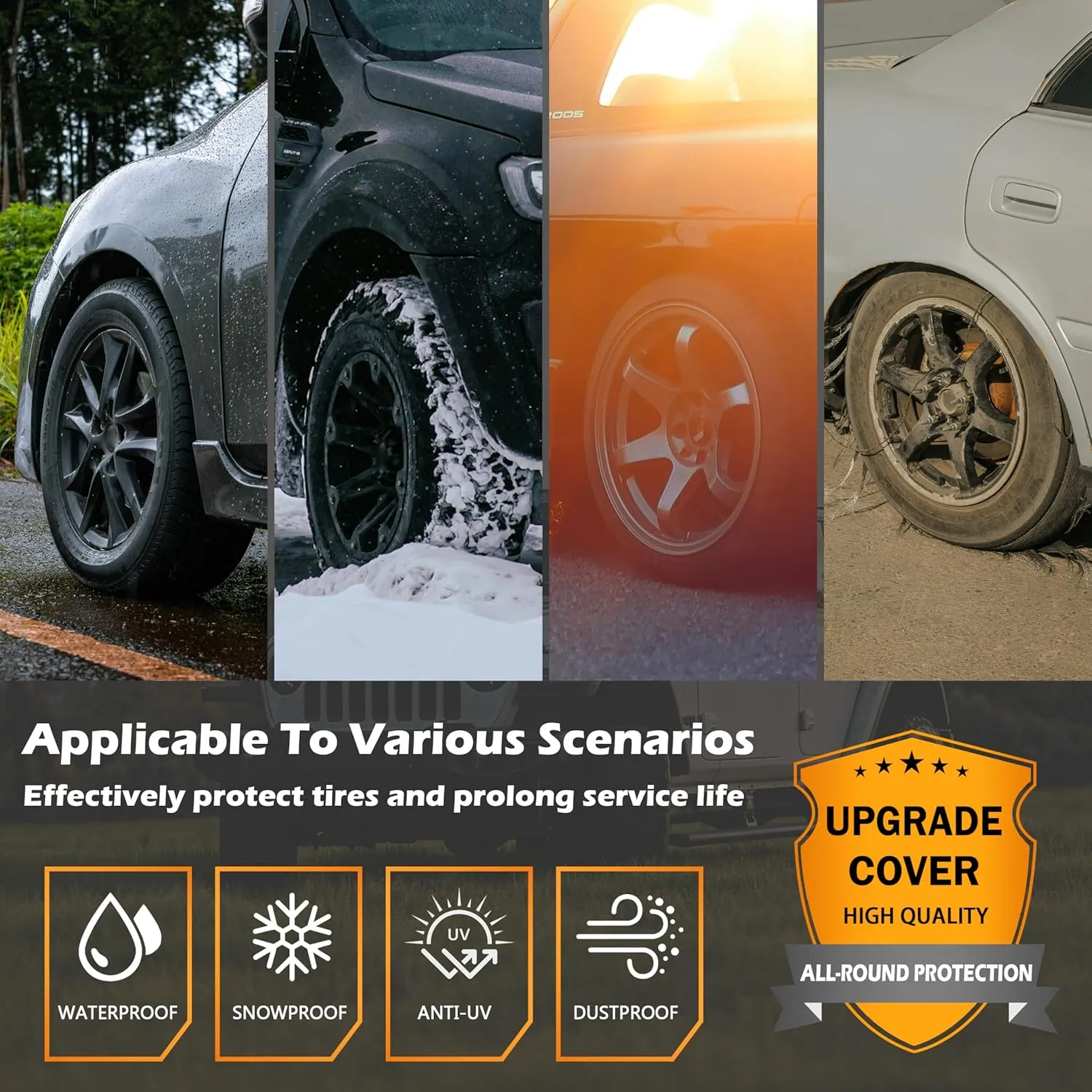 MORNYRAY Tire Covers 2 Pack - Tough Wheel Protector for RV,Camper,SUV,Trailer,Truck.All-Weather Waterproof Anti-UV Snow Sun Rain (Two-Grey-Tire Covers, XXL (Fits Tire Diameters 36''-39''))