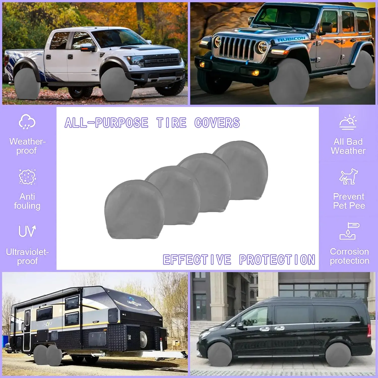 MORNYRAY Tire Covers 2 Pack,Waterproof Anti-UV Snow Sun Rain Tire Covers for RV,Truck, SUV, Trailer, Camper. (Charcoal, Fit 40-42 Inch Tire Diameters)
