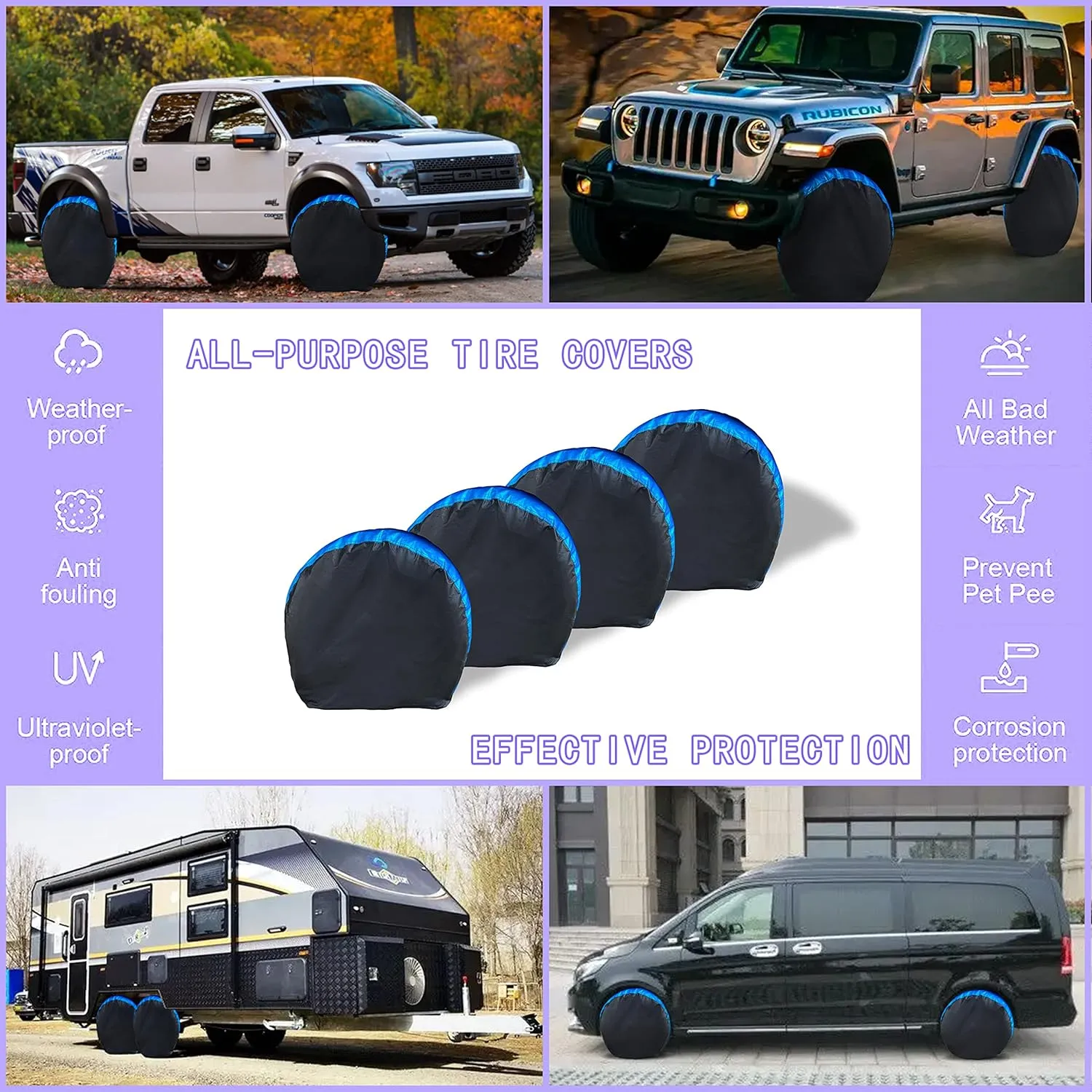 MORNYRAY Tire Covers 4 Pack,Waterproof Anti-UV Snow Sun Rain Tire Covers for RV,Truck, SUV, Trailer, Camper.