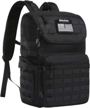 MOSISO 21L Tactical Backpack, Top Open Military Daypack 3 Day Assault Pack Army Rucksack Bug Out Bag with Laptop Compartment&USA Flag Patch for Men Women Sport Outdoor Hiking Camping Training, Black