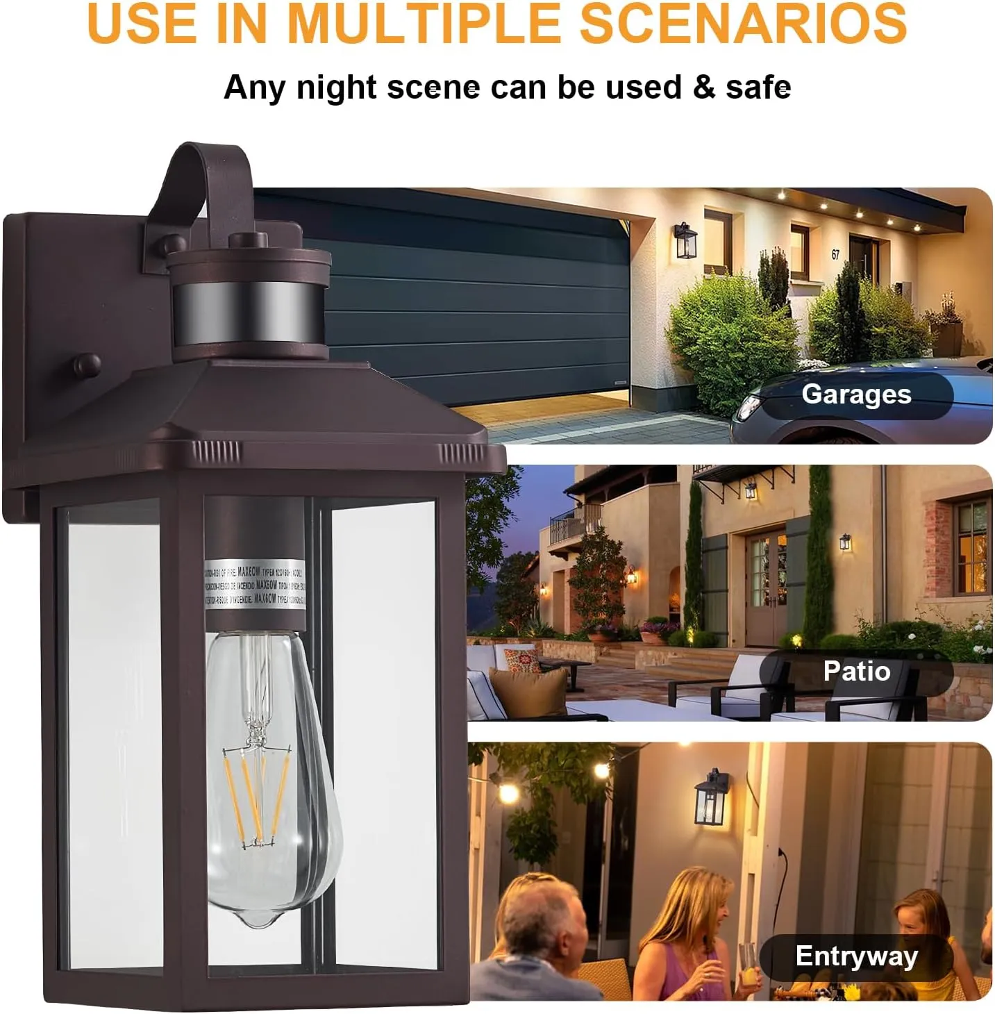 Motion Sensor Porch Light,Dusk to Dawn Outdoor Lighting,Waterproof Exterior Light Fixture,Bronze Outside Wall Mount Light for House Garage Patio Front Door
