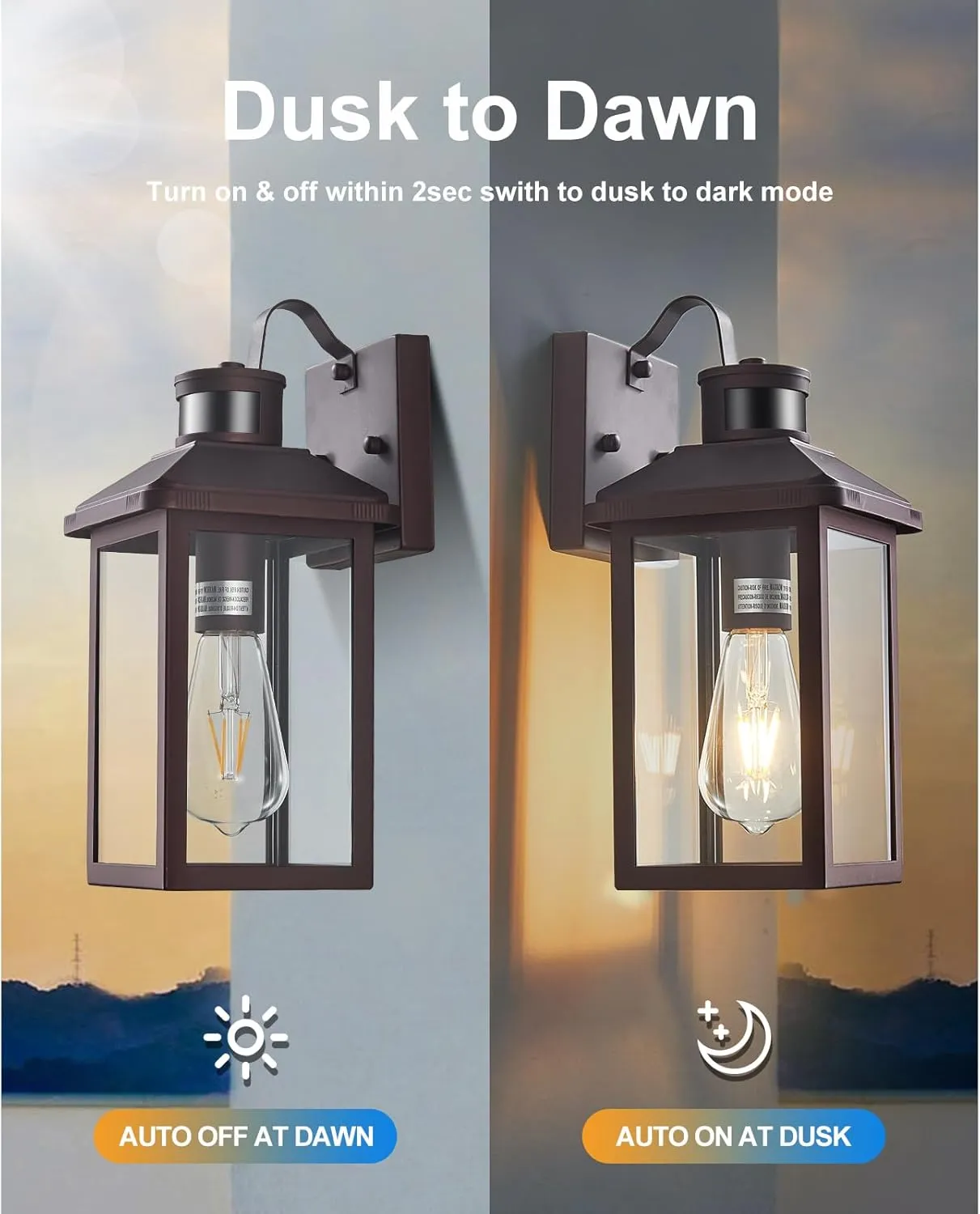 Motion Sensor Porch Light,Dusk to Dawn Outdoor Lighting,Waterproof Exterior Light Fixture,Bronze Outside Wall Mount Light for House Garage Patio Front Door