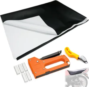 Motorcycle Seat Cover, DIY Universal Elastic Cushion Pad Replace Flexible Protector Black PU Leather Rainproof Waterproof Dustproof for ATV Bicycle with Stable Gun(100 x 75 cm/39.37 x 29.5 inch)