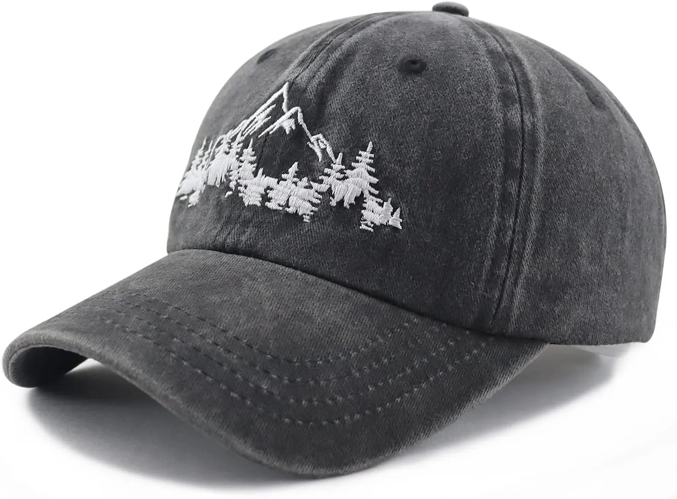 Mountain Trees Hat for Men Women, Funny Adjustable Cotton Embroidered Camping Hiking Explore Outdoor Baseball Cap
