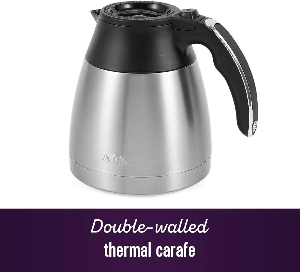Mr. Coffee 10-Cup Programmable Coffee Maker, Insulated Thermal Carafe, Brew Strength Selection, Brew Now or Later, Stainless Steel