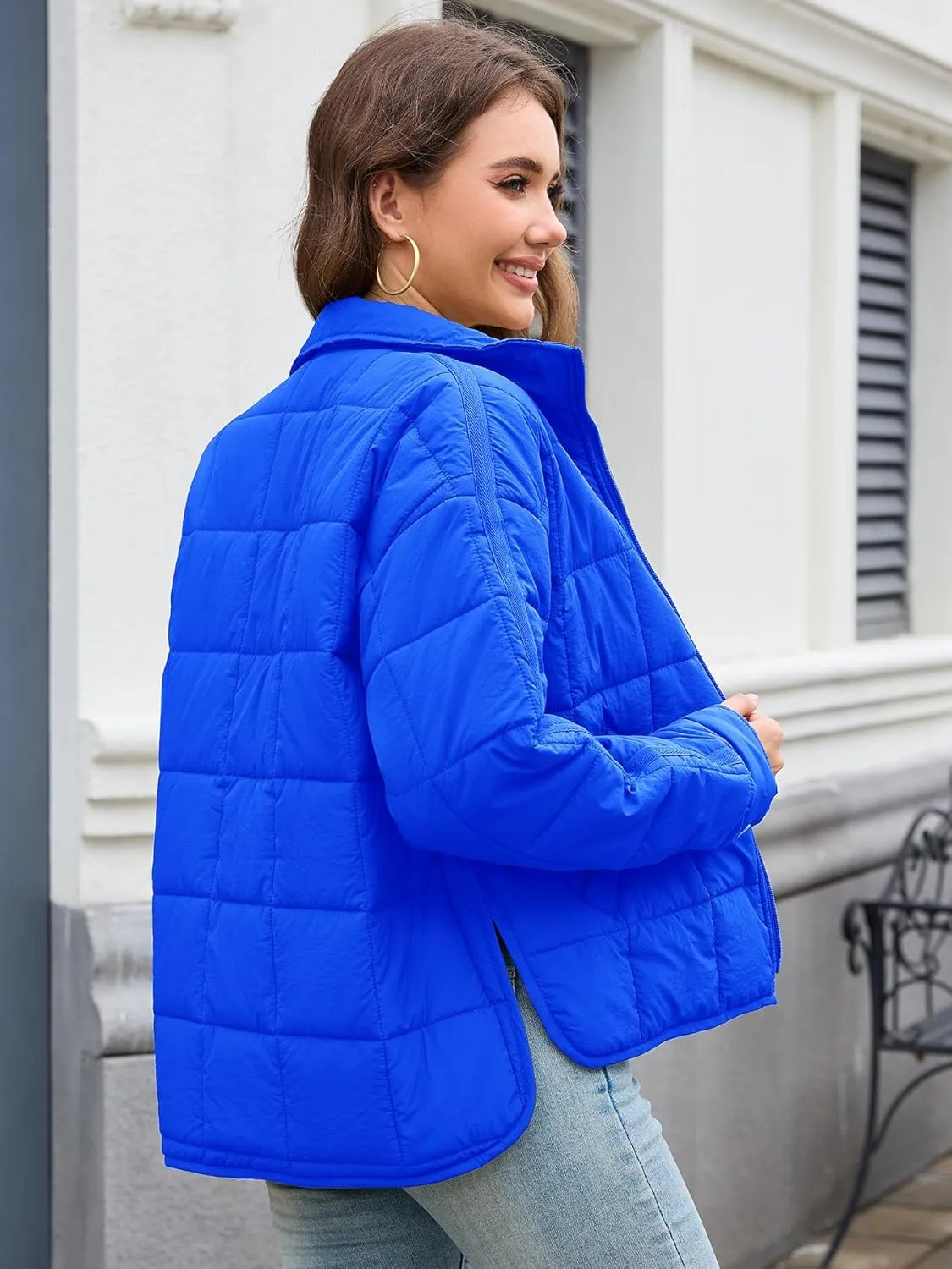 Muchpow Women's Lightweight Down Coat Long Sleeve Full Zipper Oversized Packable Short Puffer Jackets