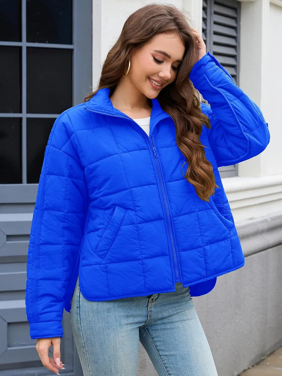 Muchpow Women's Lightweight Down Coat Long Sleeve Full Zipper Oversized Packable Short Puffer Jackets