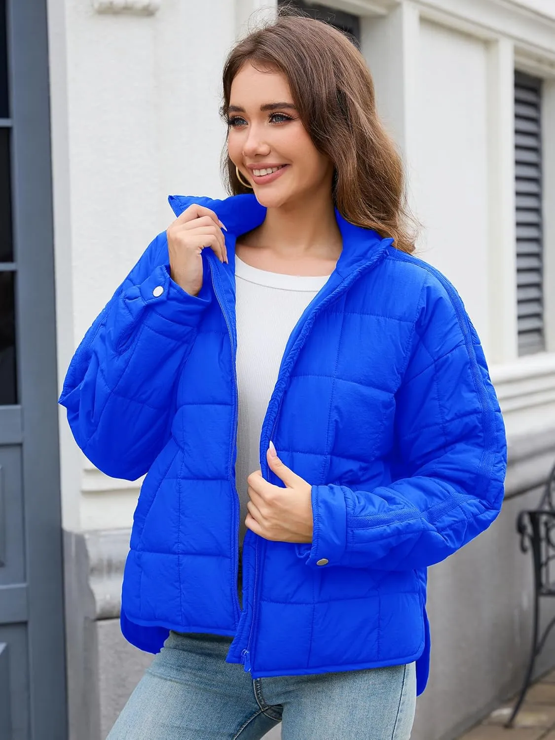 Muchpow Women's Lightweight Down Coat Long Sleeve Full Zipper Oversized Packable Short Puffer Jackets