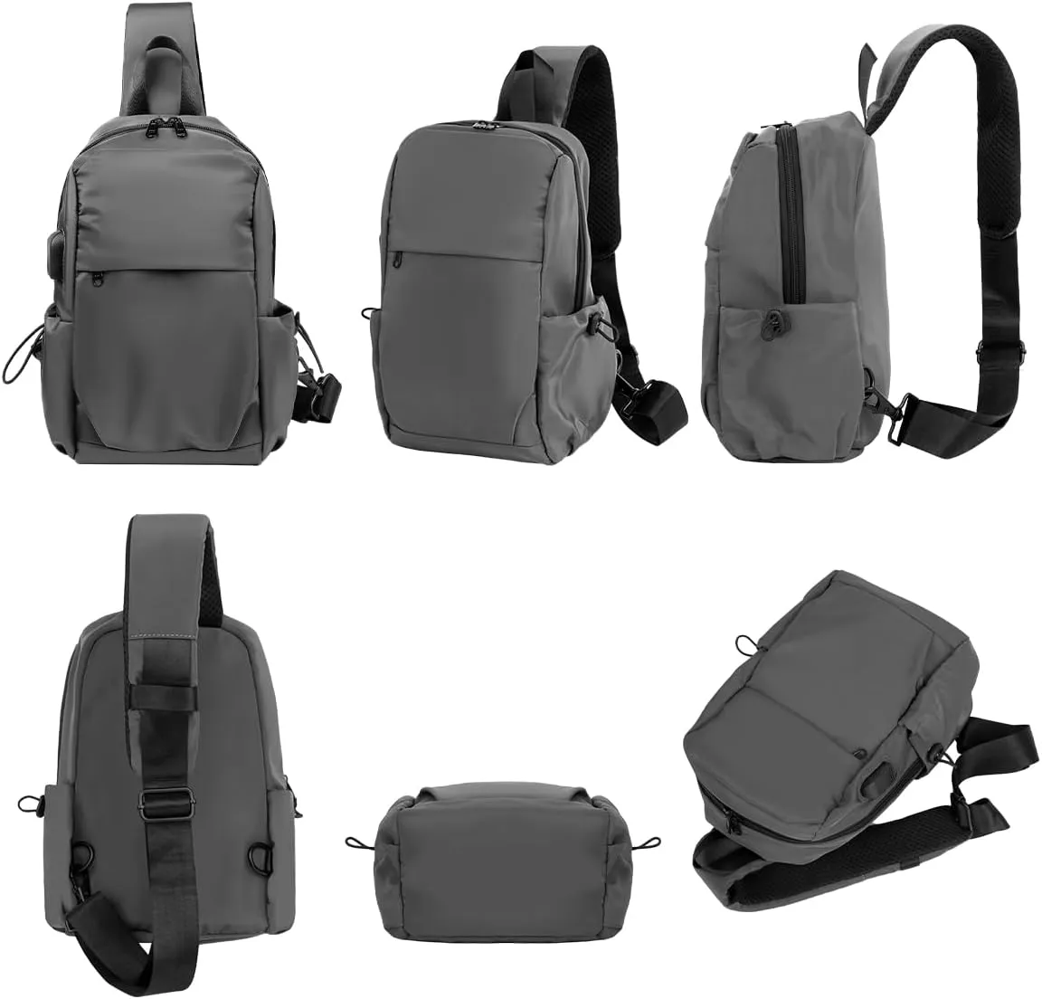 Muka Sling Backpack Crossbody Chest Bag with Charger Port, Sling Bag Multipurpose for Shopping Travel Workout
