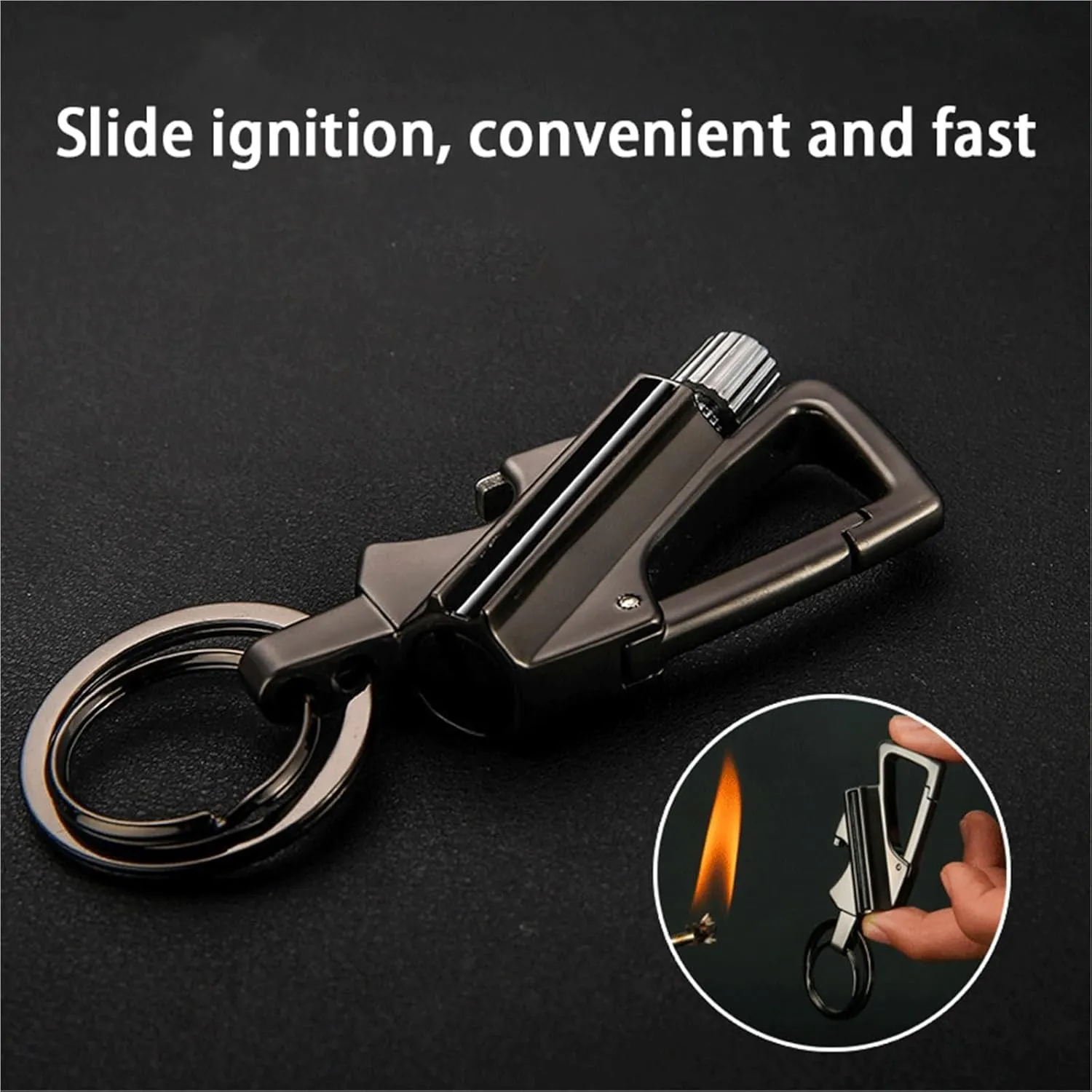 Multifunctional Match Kerosene Lighter - with Keychain Bottle Opener, Reusable Windproof and Waterproof Matches, Suitable for Outdoor Camping (Kerosene Not Included)(Black)
