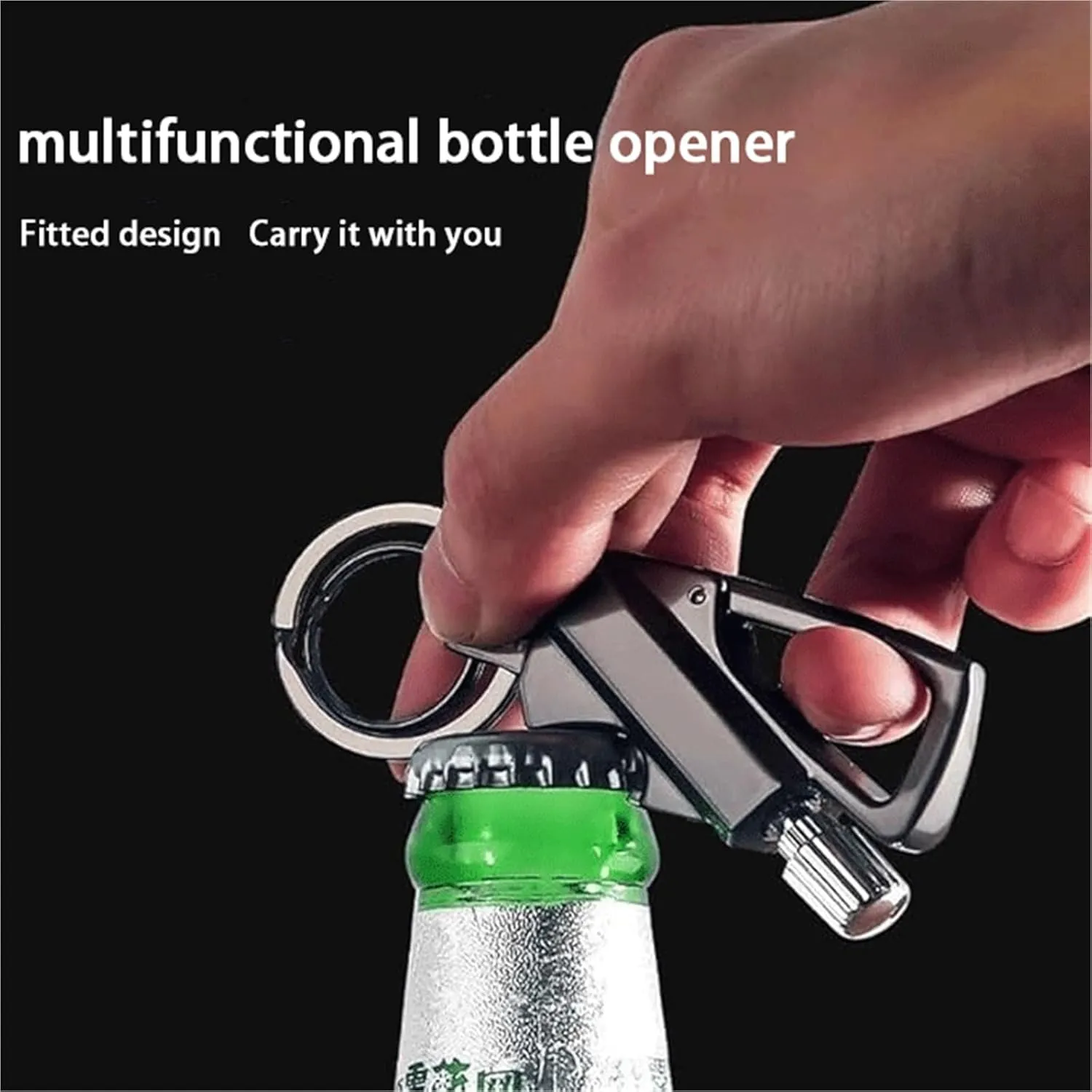 Multifunctional Match Kerosene Lighter - with Keychain Bottle Opener, Reusable Windproof and Waterproof Matches, Suitable for Outdoor Camping (Kerosene Not Included)(Black)